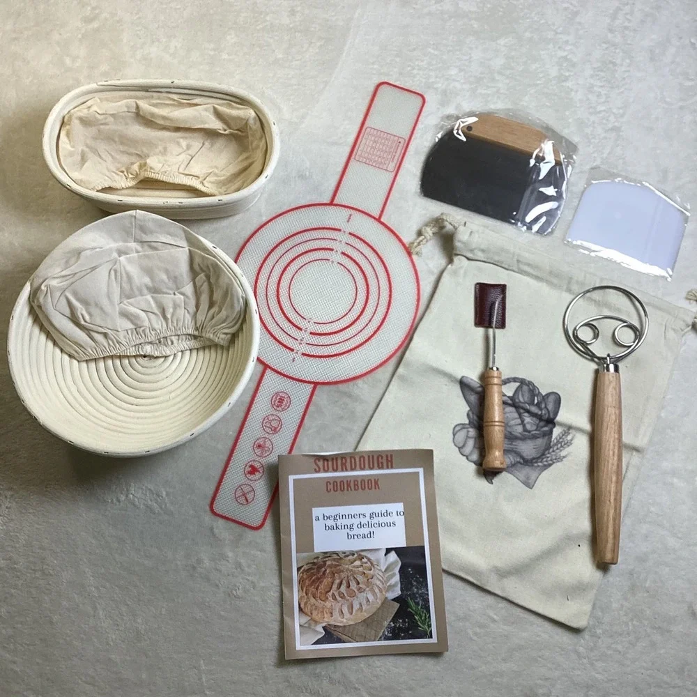 Sourdough Bread Baking Kit 10pc Banneton Proofing Baskets Whisk Lame Scraper Set